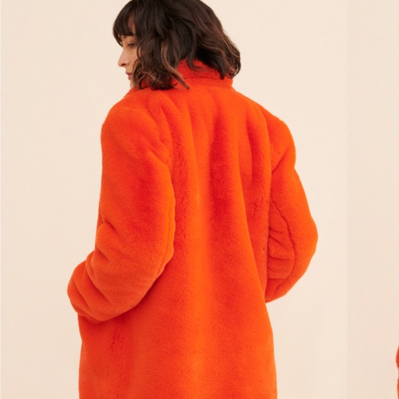 Apparis Sophie Orange Faux-Fur Coat Size M - Picture 6 of 14